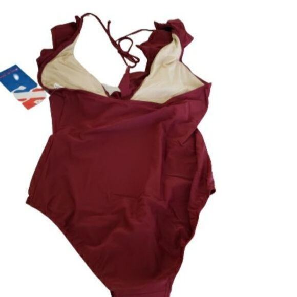 NWT Sun & Sea Burgundy Ruffle Halter Swimsuit Size 6 - Picture 7 of 10